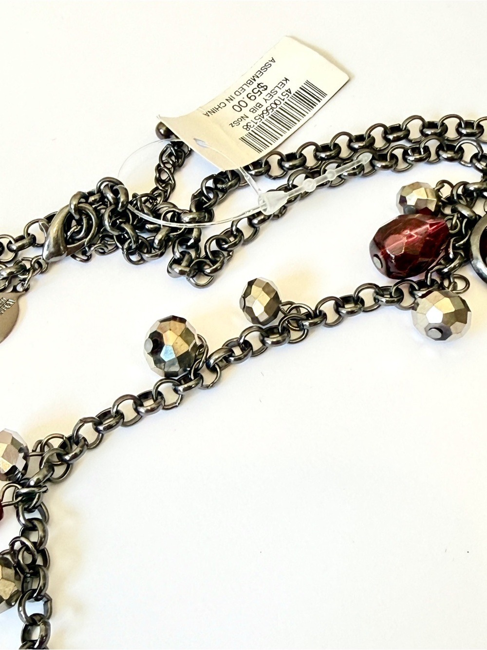 WHITE HOUSE BLACK MARKET NWT Long Iridescent Silver & Red Crystal Charm Necklace - Picture 5 of 9